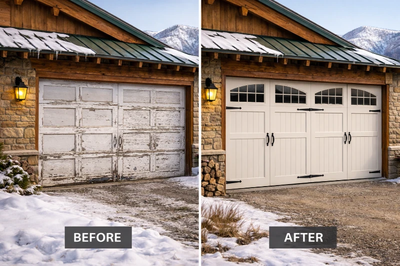 Garage Door Replacement in Kalispell Before and after